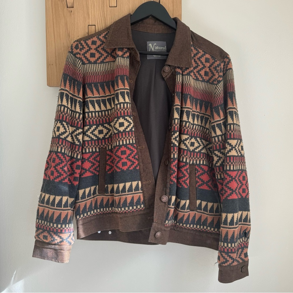 Natural Reflections Brown Multi-Color Aztec Bomber Jacket